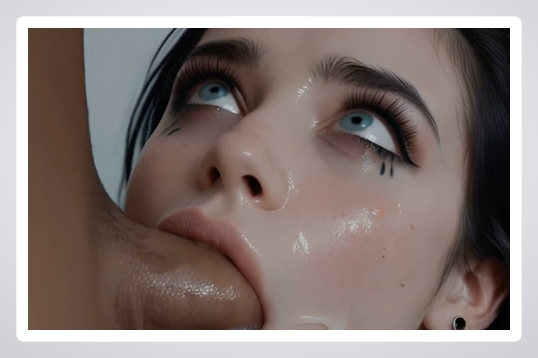Slim brunette messy blowjob closeup