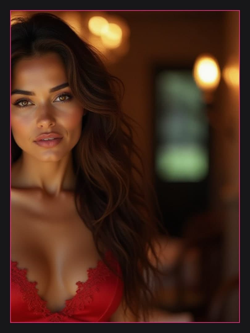 Curvy latina in red lace bra