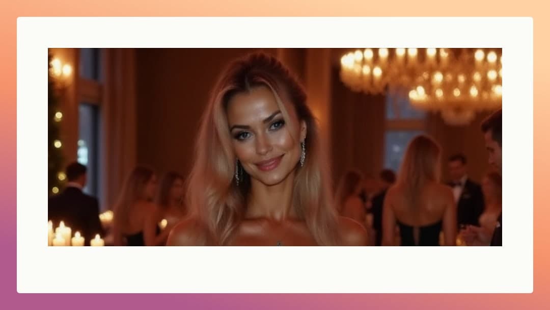 Blonde in evening dress at ballroom