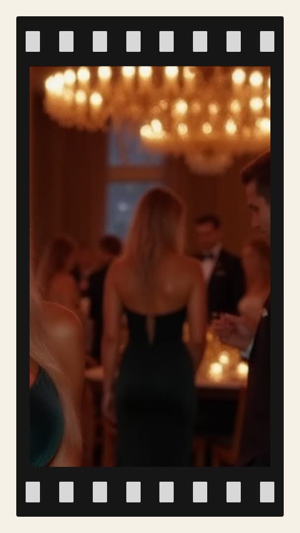 Blonde in black gown at ballroom