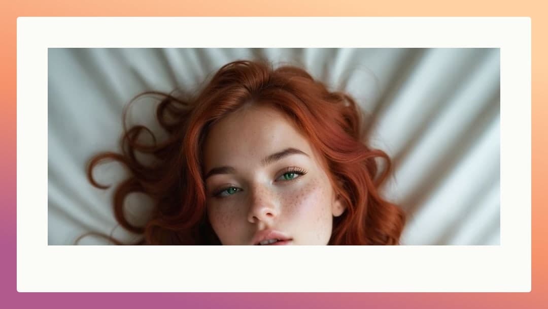 Slim redhead topless on white sheets