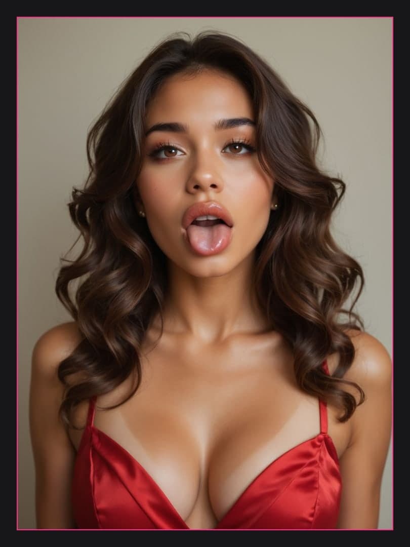 Red satin camisole studio selfie