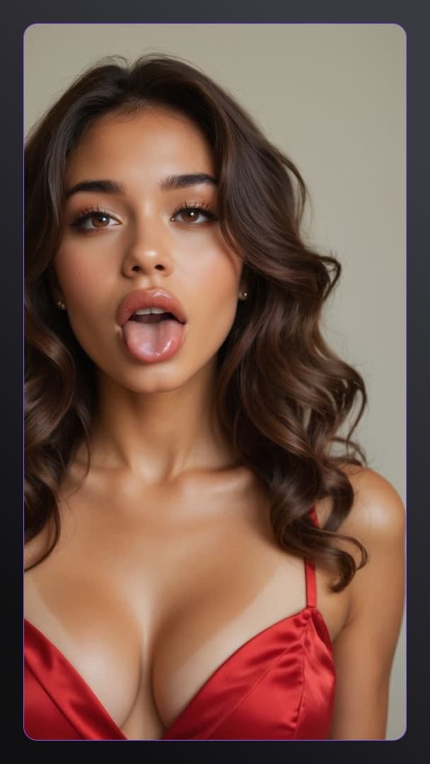Tongue out cleavage selfie