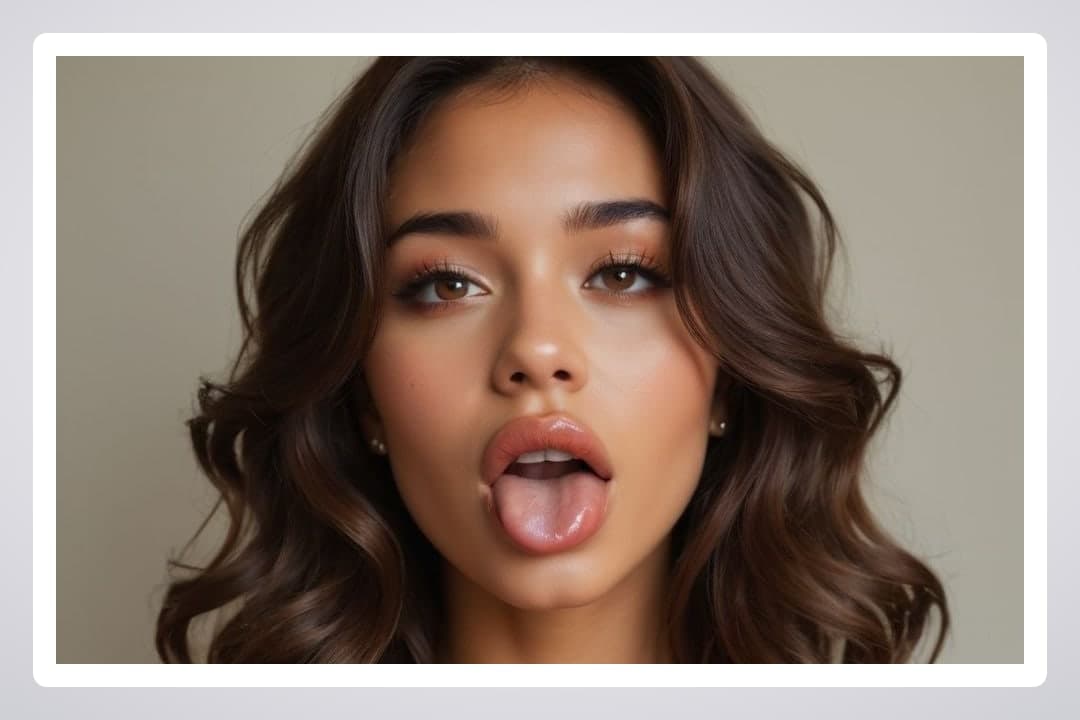 Young adult brunette ahegao selfie closeup