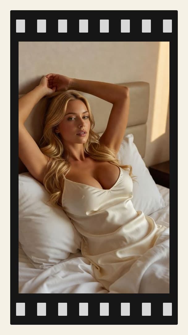 Curvy blonde curves in satin slip