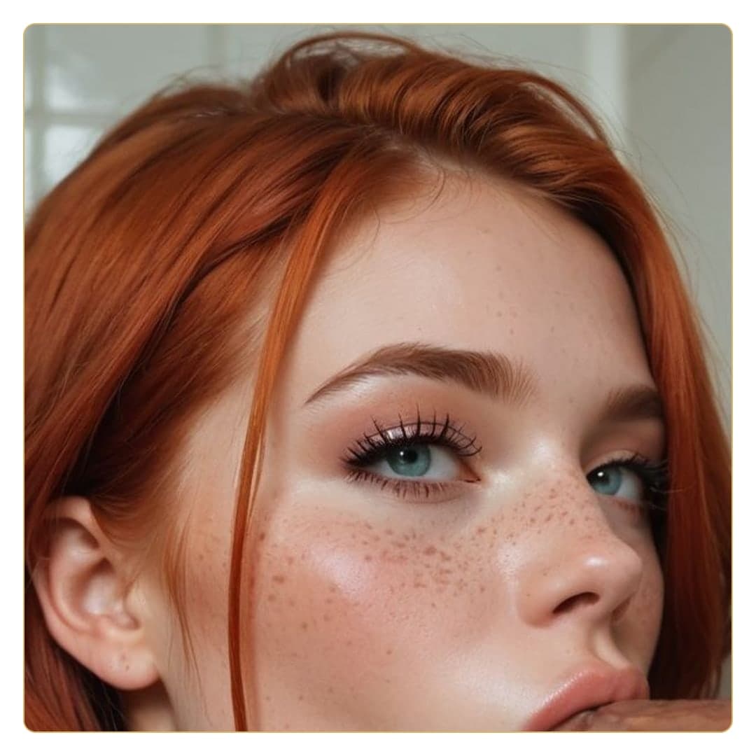 Curvy redhead sucking thick cock