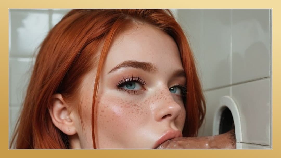 Redhead POV bathroom blowjob