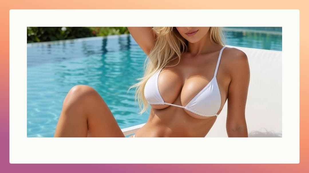 Platinum blonde in white micro bikini