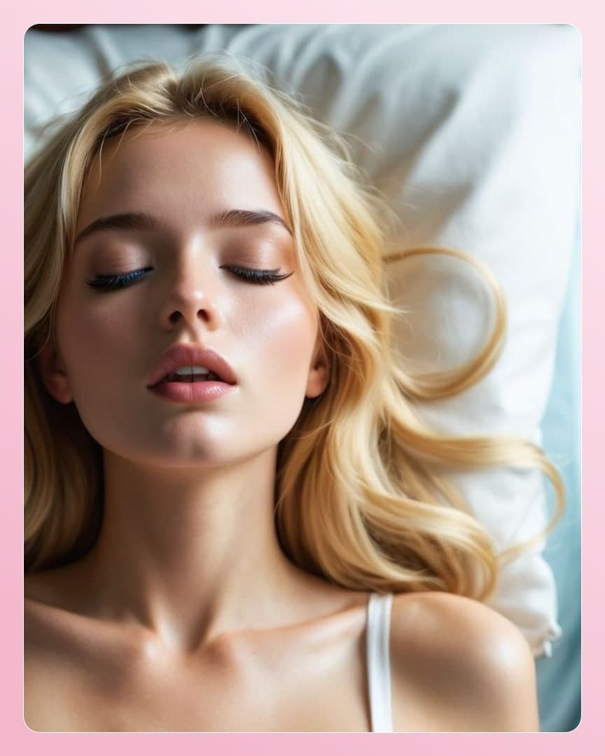 Waist-up topless on white pillows