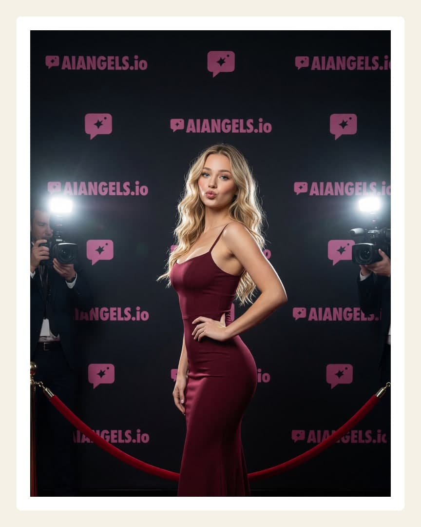 Slim blonde in burgundy gown