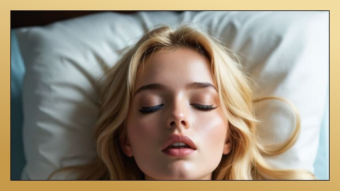 Blonde resting on white pillows