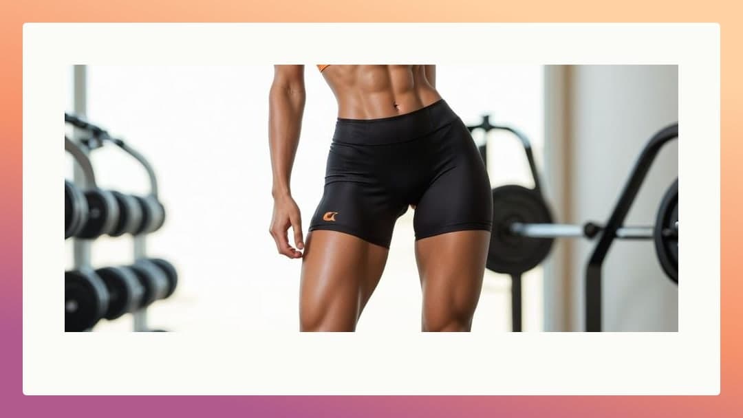 Young adult trainer in gym shorts