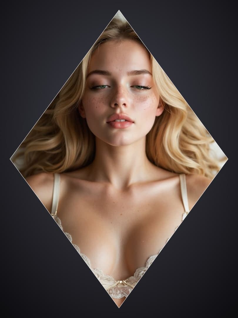 Cream lace bra cleavage close-up