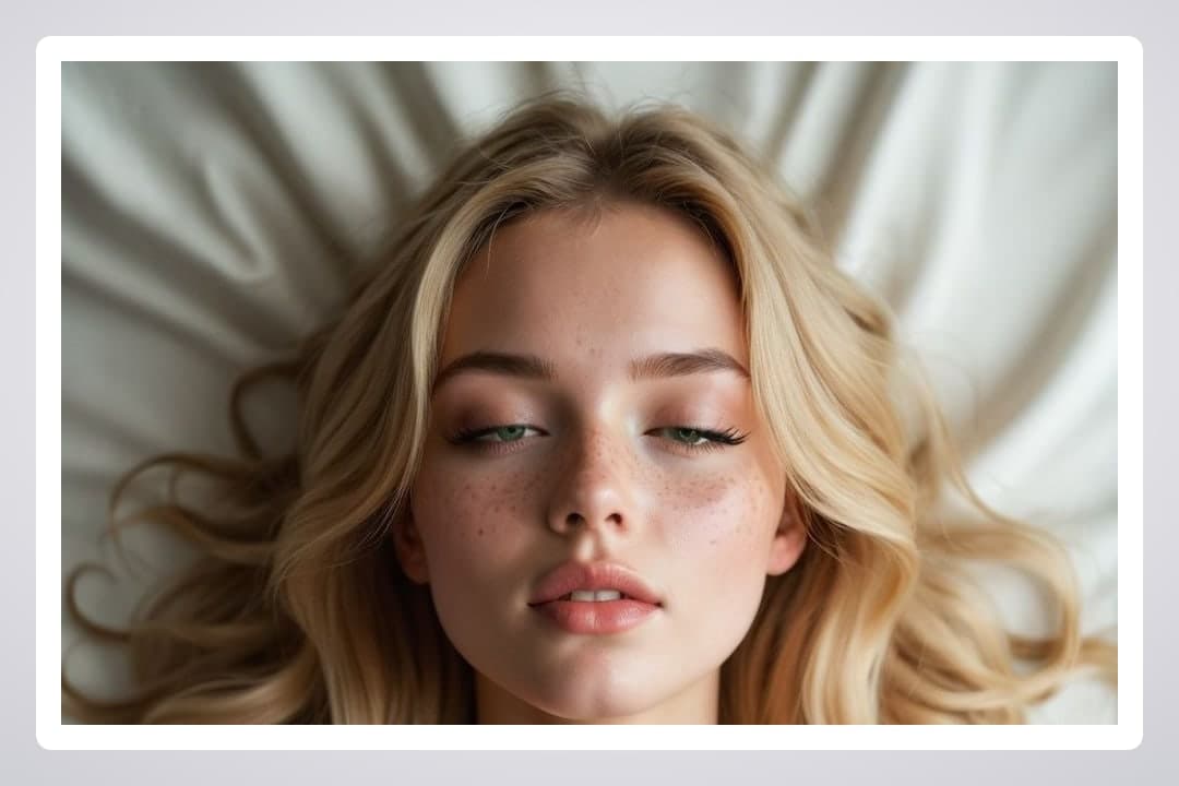 Busty blonde lying back in bed