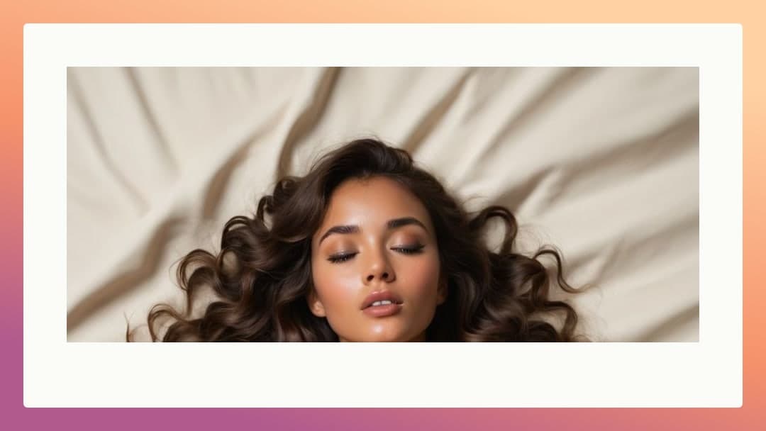 Long wavy brown hair on white sheets