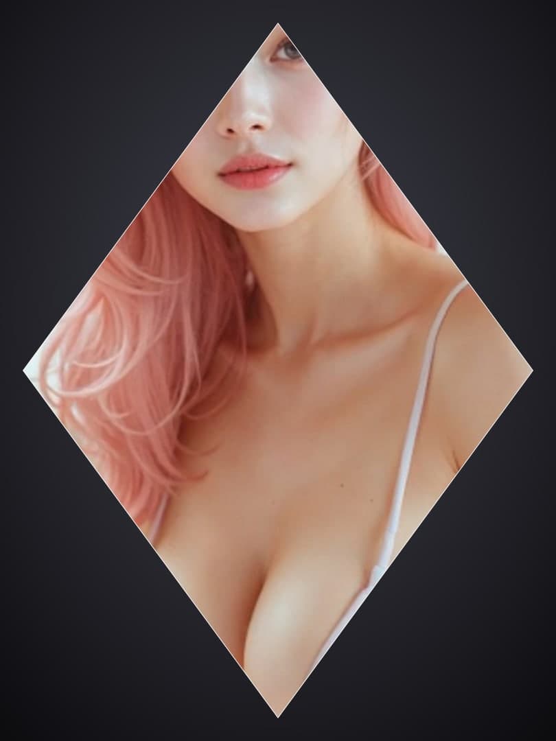 Low angle pink hair cleavage