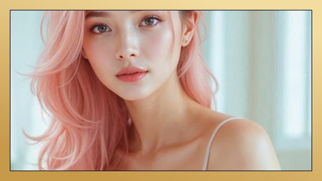Pink hair blue eyes close up