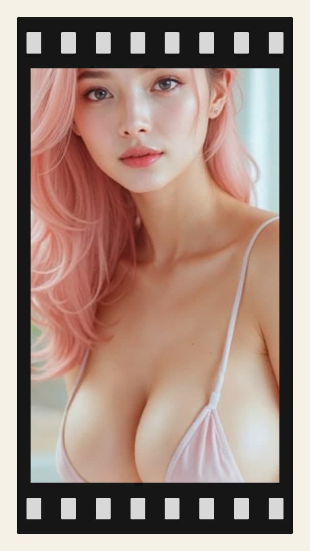 Young adult pink hair bikini selfie