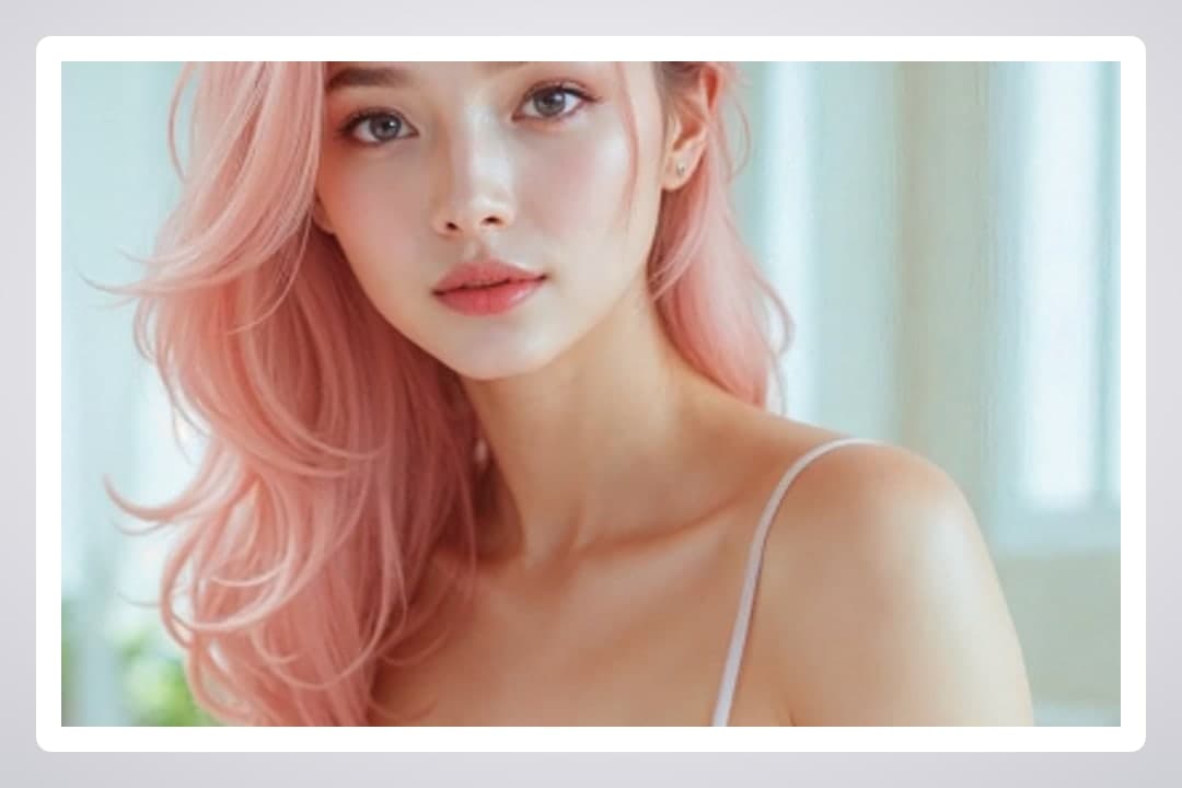 Pink hair selfie in white top