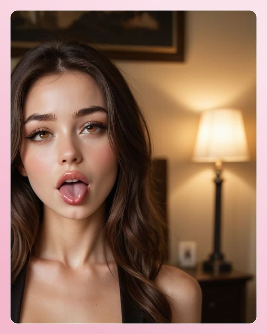 Wavy brunette tongue out selfie