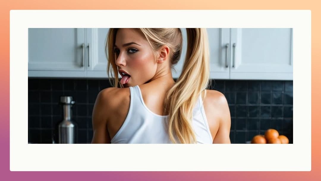 Young adult playful kitchen tease