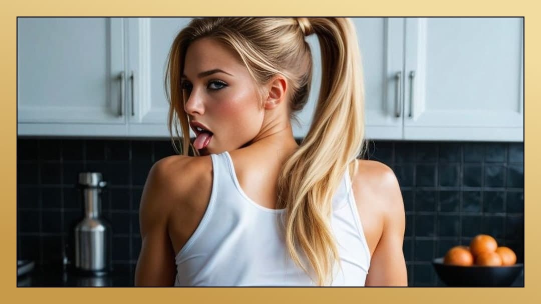 Kitchen backsplash tongue out tease