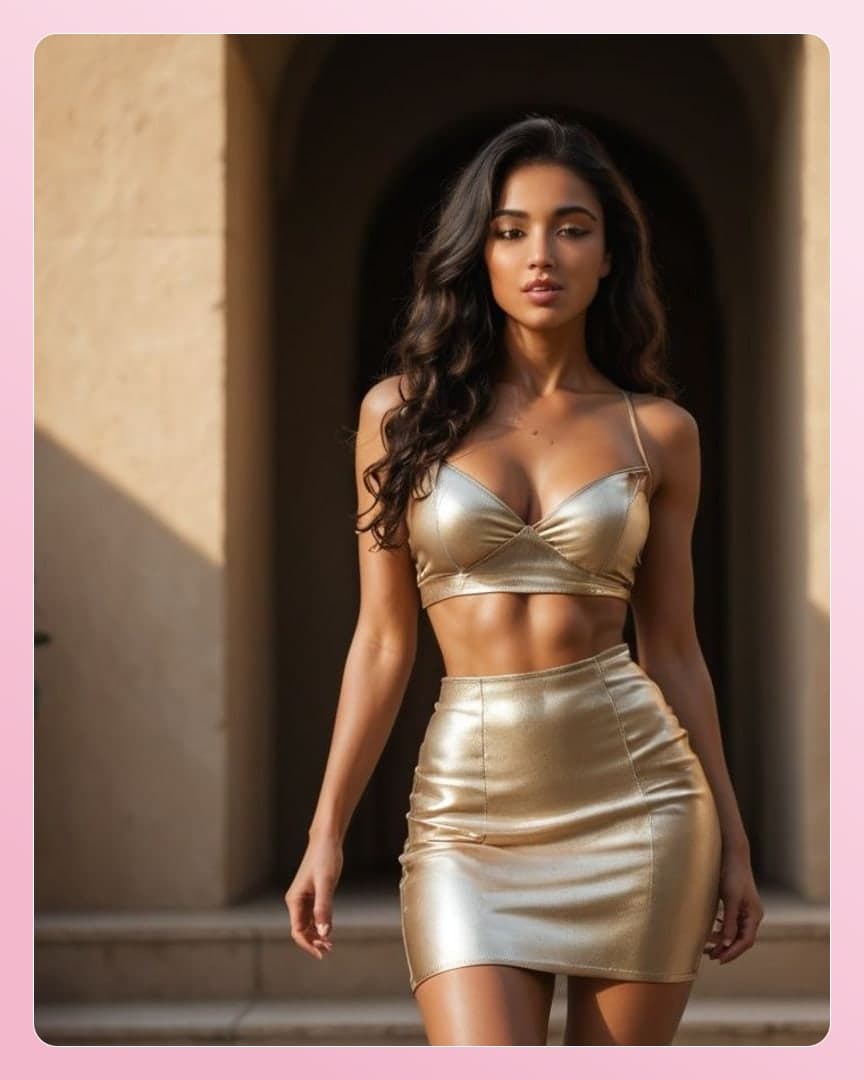 Gold outfit on stone steps