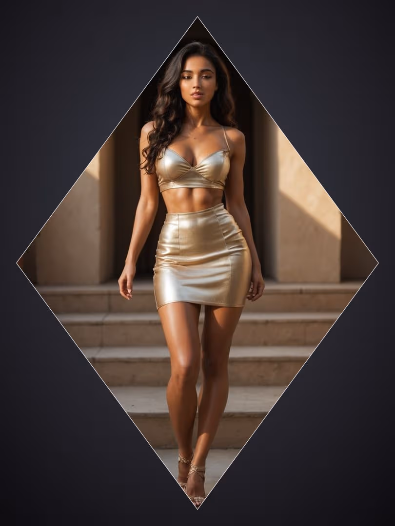 Gold outfit on stone steps