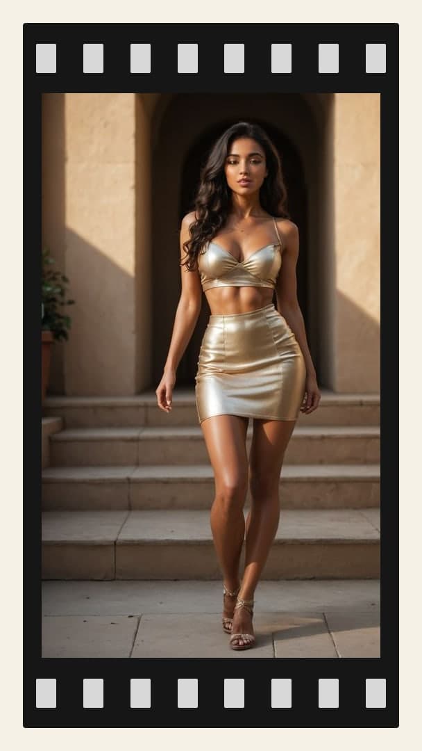 College age dancer in gold mini skirt