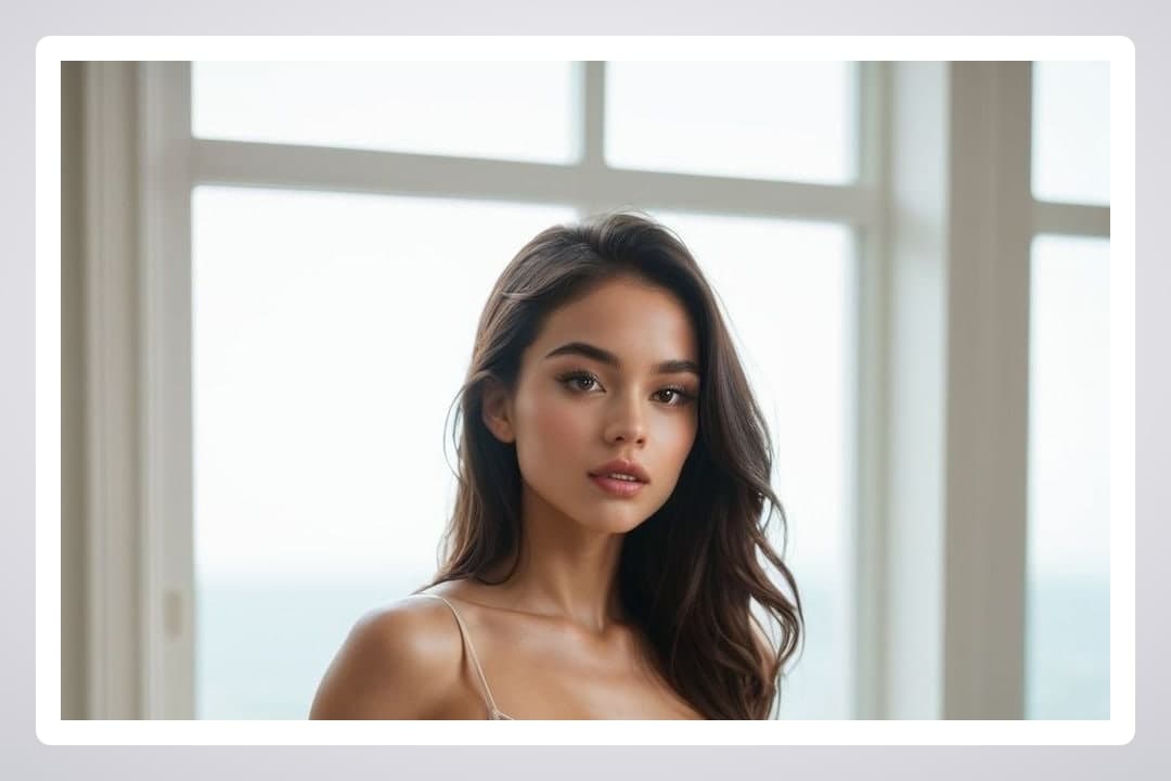 Waist-up portrait in beige top