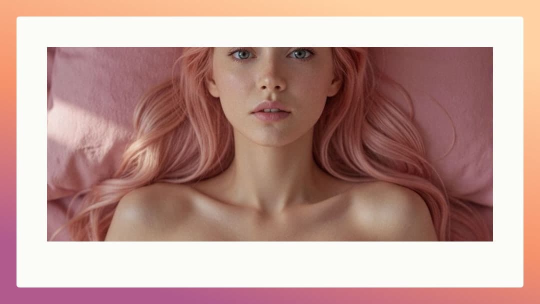 Topless on pink sheets close-up