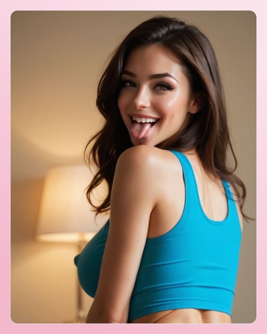 Turquoise crop top indoor selfie