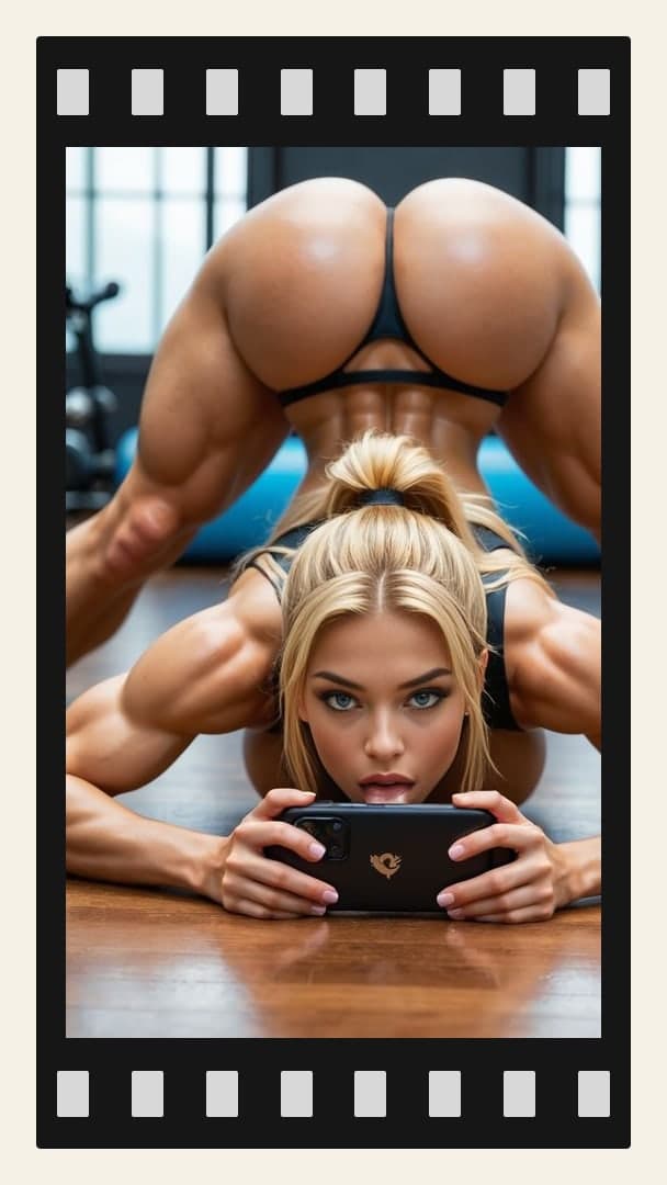 Blonde gym selfie on stomach