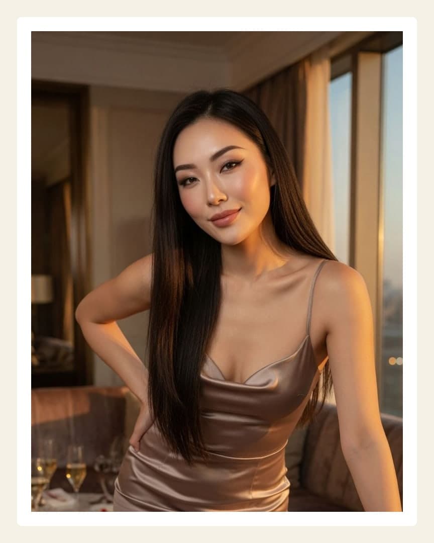 Curvy brunette satin slip dress