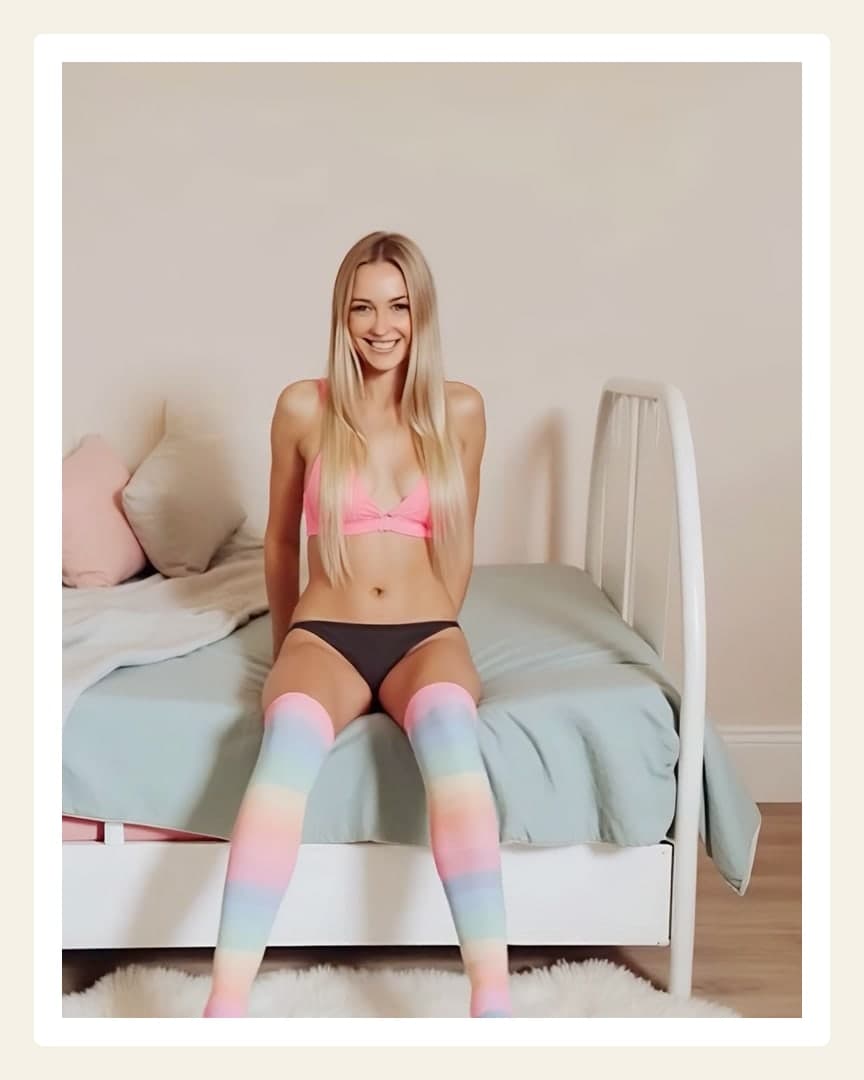 Early 20s blonde in pink bra
