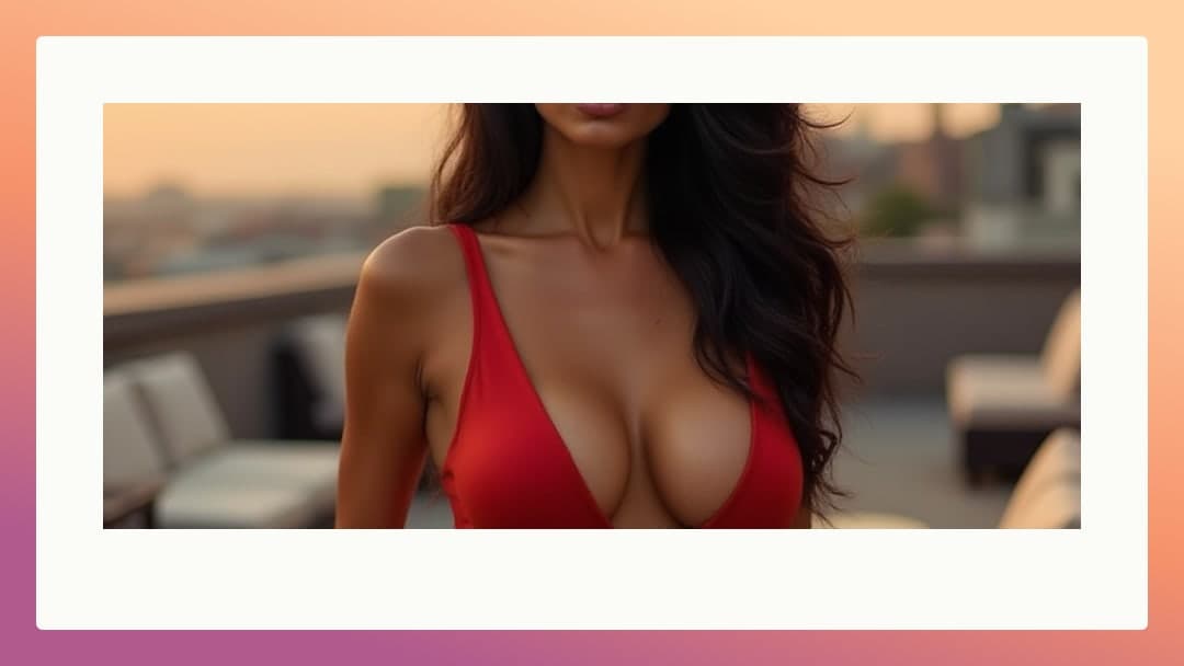 Rooftop sunset cleavage close up