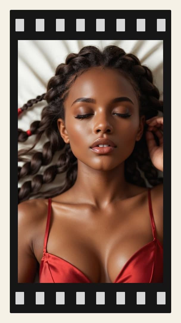 Red satin camisole close-up from above