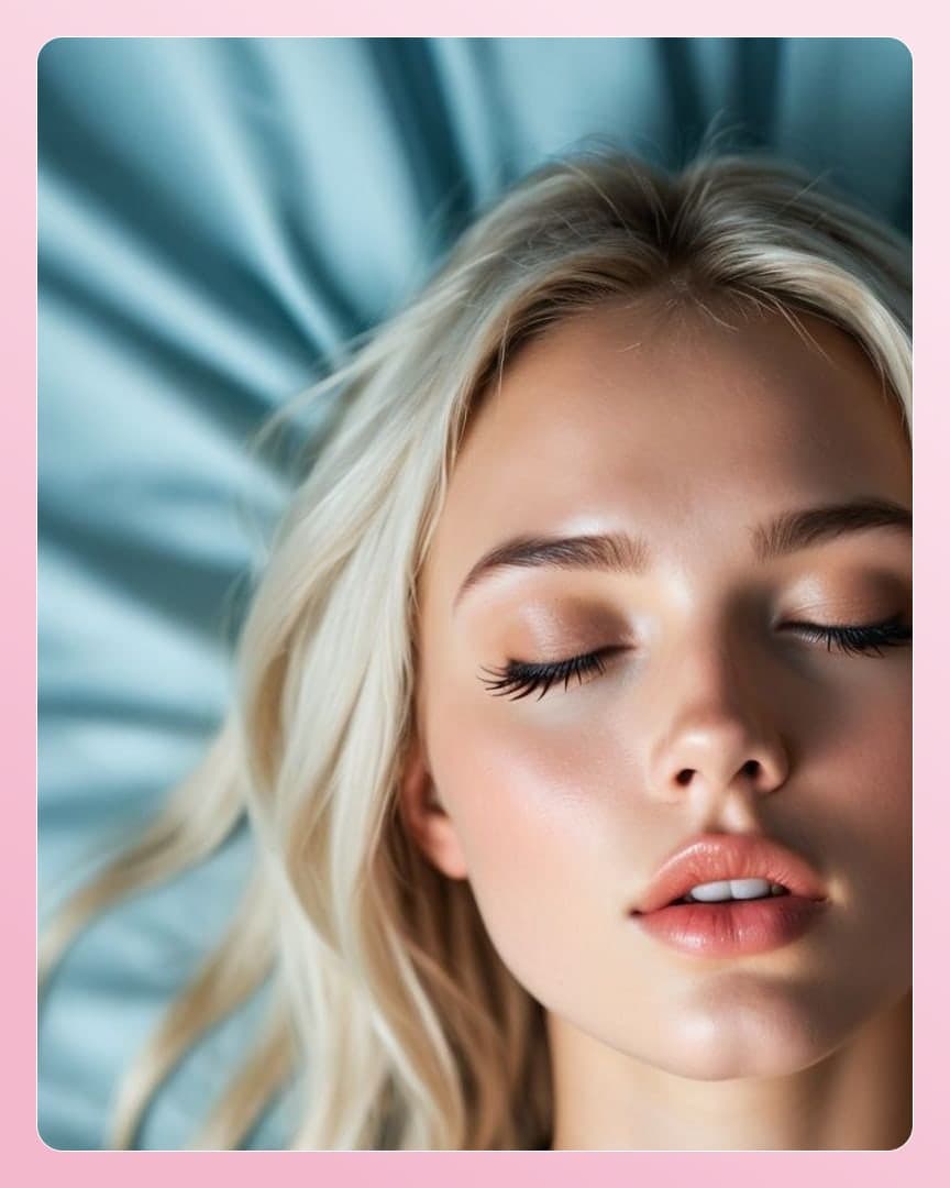 Slim blonde on satin sheets