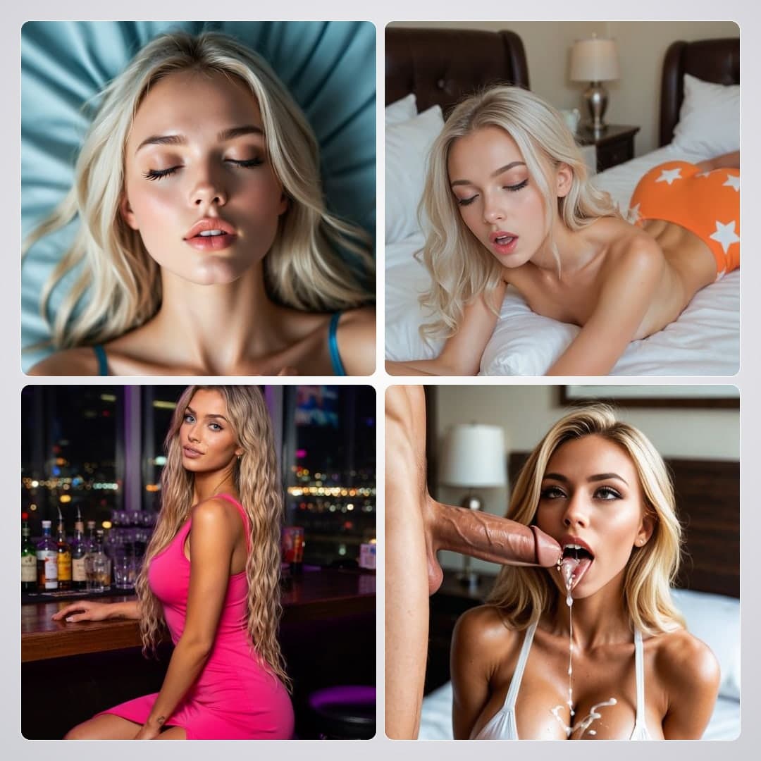 Blonde in orange shorts moans on bed