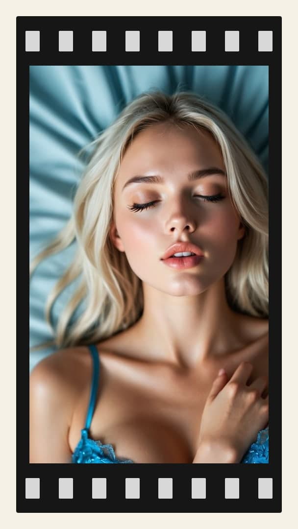 Blue lace bra on satin sheets
