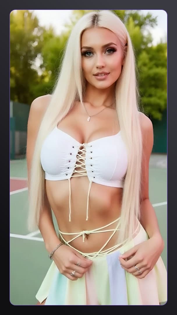 Curvy blonde lifts tennis skirt outdoors