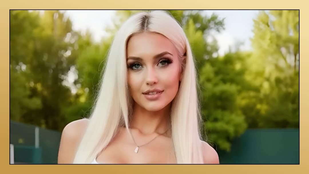 Blonde cleavage selfie in the park