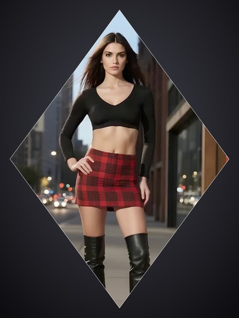 Early 20s brunette on dusk sidewalk