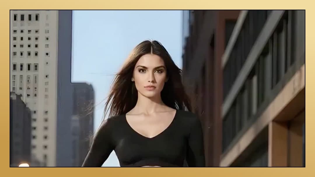 Athletic brunette crop top city street