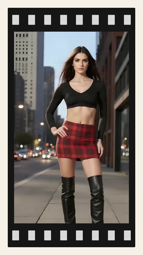 Brunette athletic look dusk street