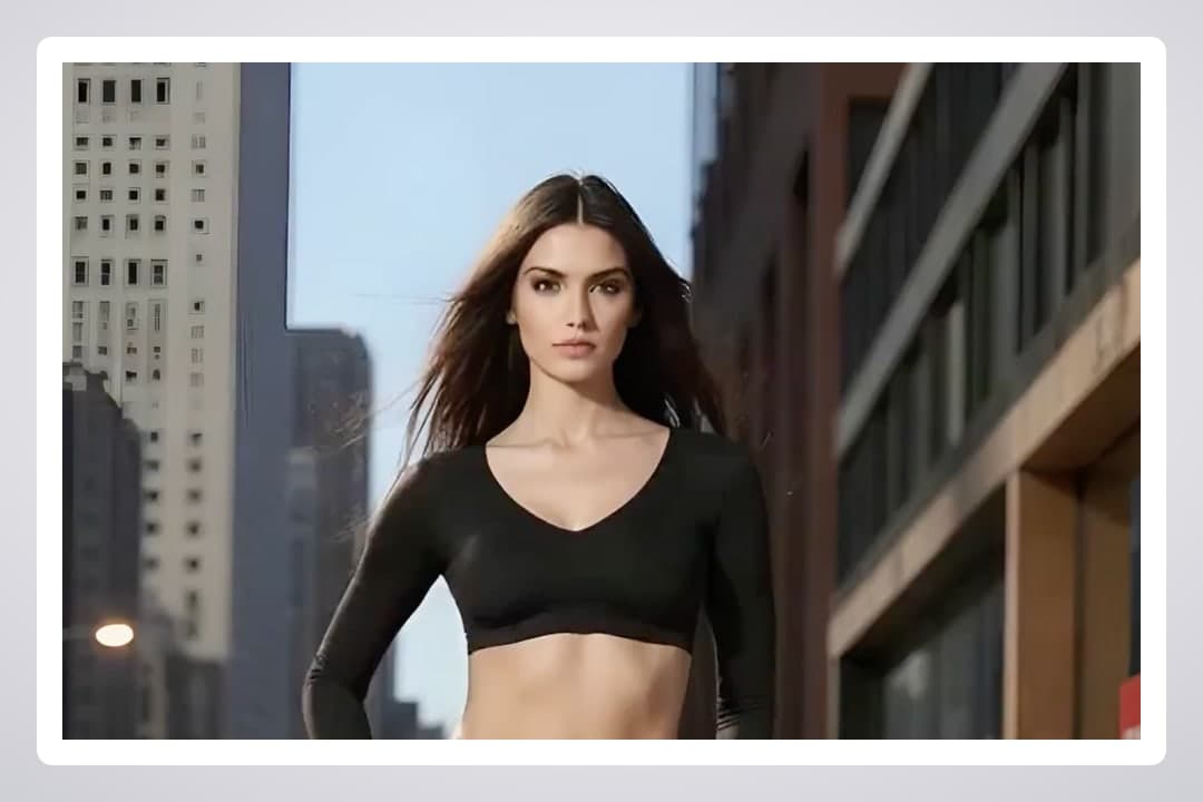 Athletic brunette crop top city street