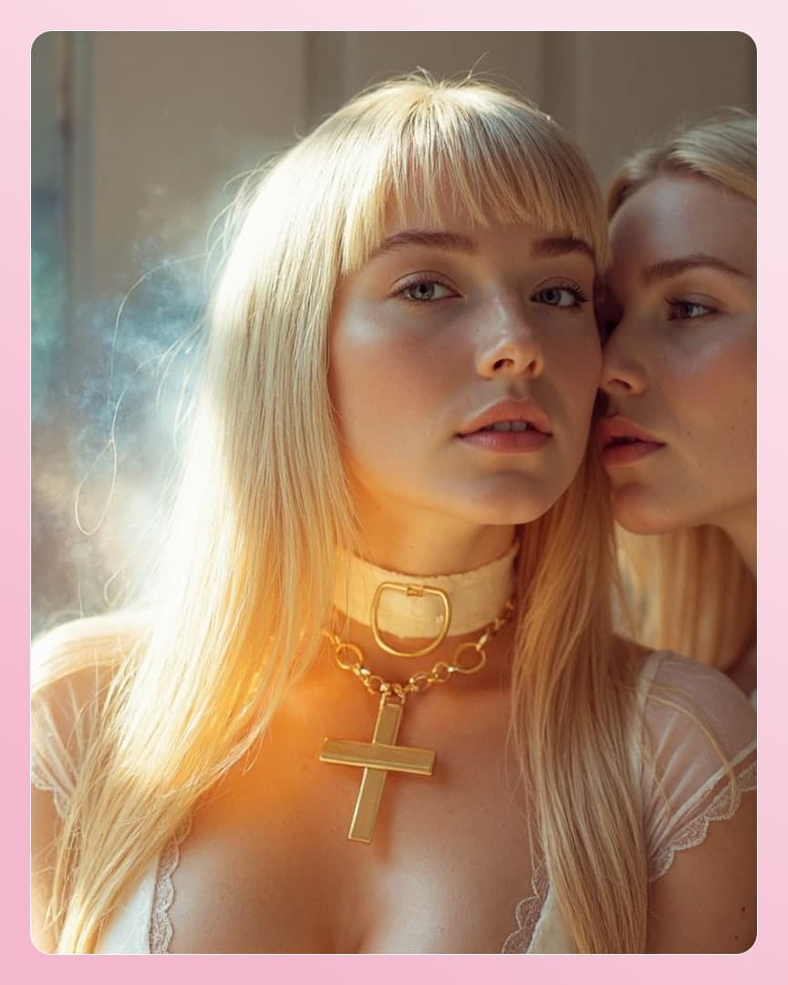 Two blondes share intimate close-up