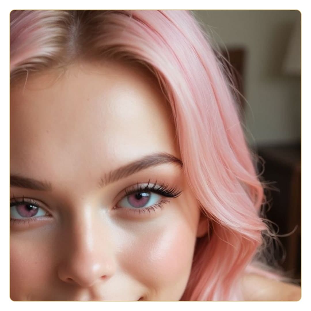 Topless pink hair indoor selfie