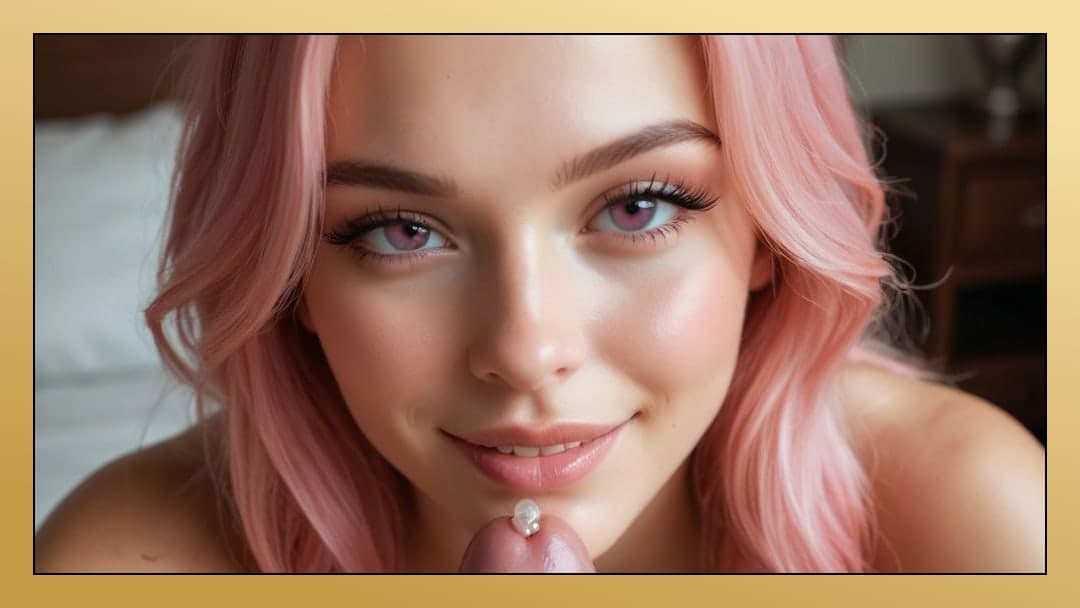 POV pink hair cum on lips