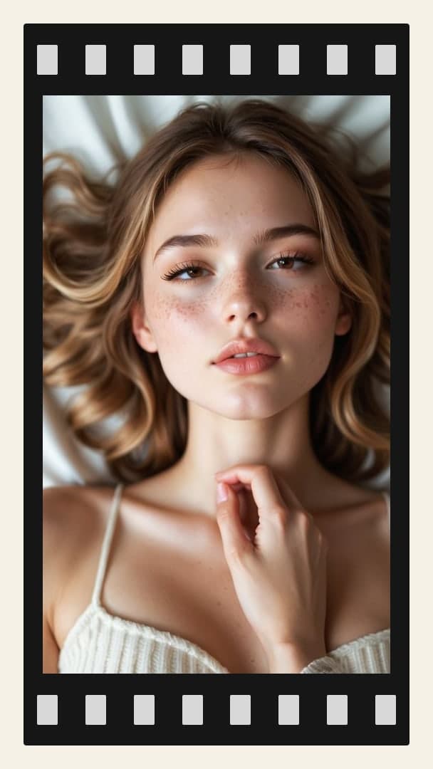 College girl in camisole looking up